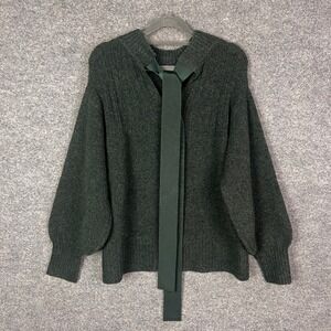 NEW Anthropologie The Good Friends Women Sm Green Tie Neck Long Sleeve Sweater